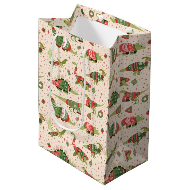 Cute Dinosaurs Christmas Sweaters  Medium Gift Bag (Front Angled)