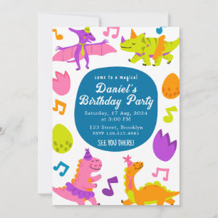 Cute Dinosaurs Colourful Birthday Kids Party Invitation