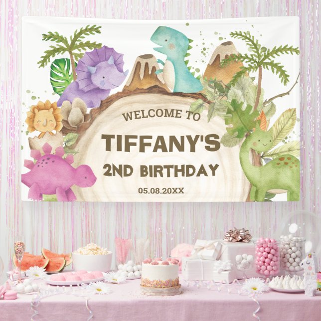 Cute Dinosaurs Girl Birthday Baby Shower Backdrop  Banner (Party)
