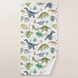 Cute Dinosaurs Green Watercolor Kids Pattern Bath Towel