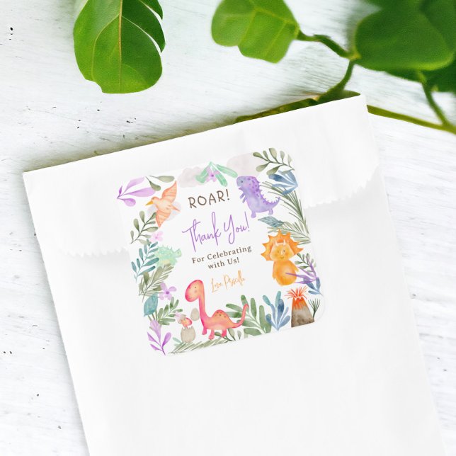 Cute dinosaurs greenery baby shower thank you square sticker (Cute dinosaurs greenery baby shower thank you square sticker)