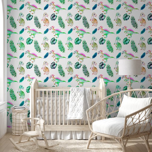 Cute Dinosaurs & Greenery Nursery Wallpaper (Kids)