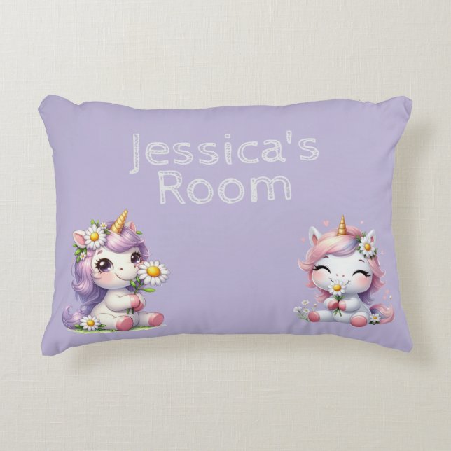 Cute Dinosaurs in Pink and Purple Kids Personalize Accent Pillow (Front)