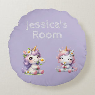 Cute Dinosaurs in Pink and Purple Kids Personalize Round Pillow