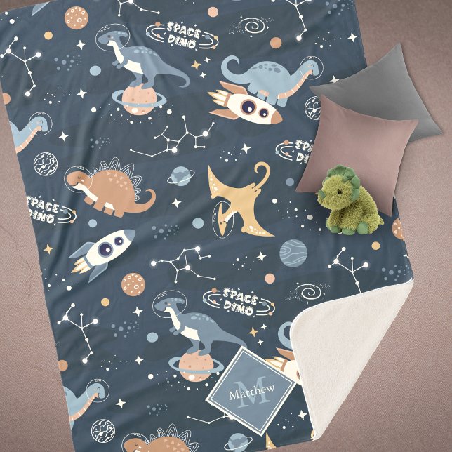 Cute Dinosaurs in Space Pattern Kids Sherpa Blanket (Creator Uploaded)