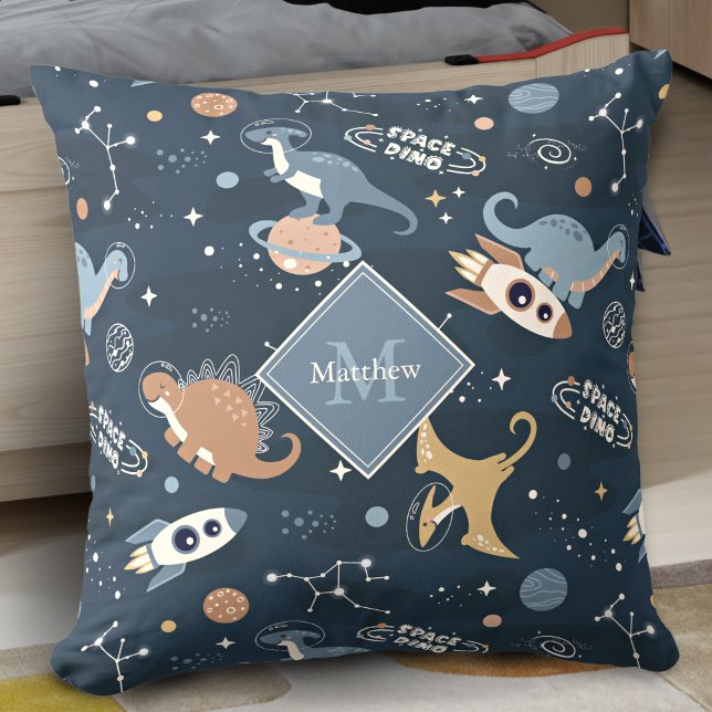 Cute Dinosaurs in Space Pattern Kids Throw Pillow (Creator Uploaded)