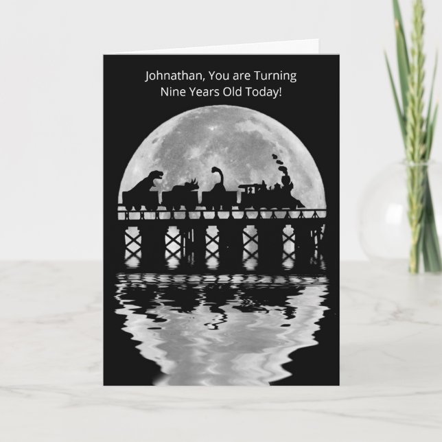 Cute Dinosaurs in Train Fantasy 9 Years Old Card (Front)