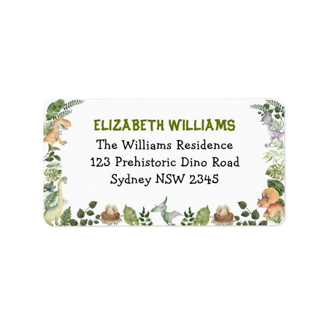 Cute Dinosaurs Jungle Greenery Return Address Label (Front)