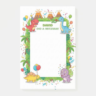 Cute Dinosaurs Kids Personalized Mitzvah Post-it Notes