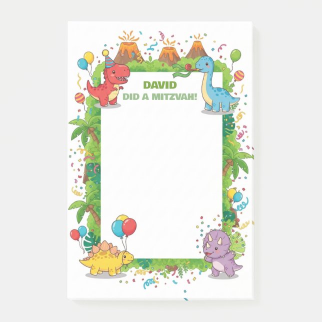 Cute Dinosaurs Kids Personalized Mitzvah  Post-it Notes (Front)