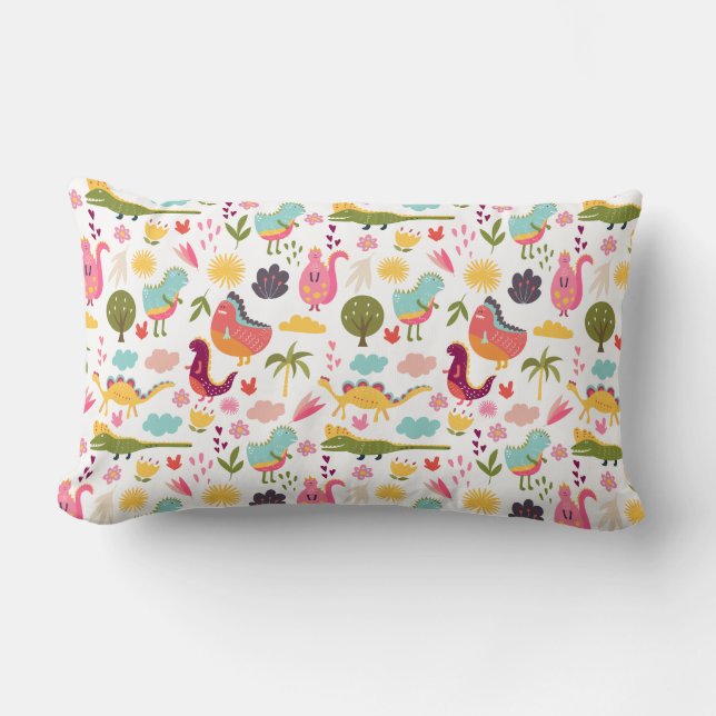 Cute Dinosaurs Lumbar Pillow (Front)