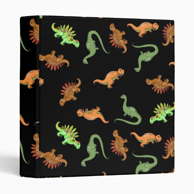 Cute Dinosaurs on Black Background Binder (Front/Spine)