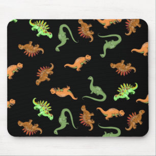 Cute Dinosaurs on Black Background Mouse Pad
