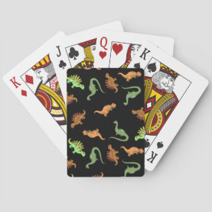 Cute Dinosaurs on Black Background Playing Cards