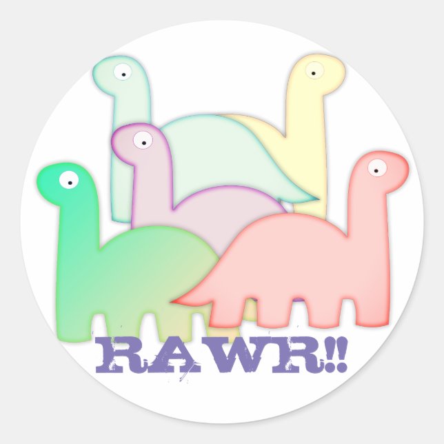 Cute Dinosaurs Pastel Colourful Classic Round Sticker (Front)