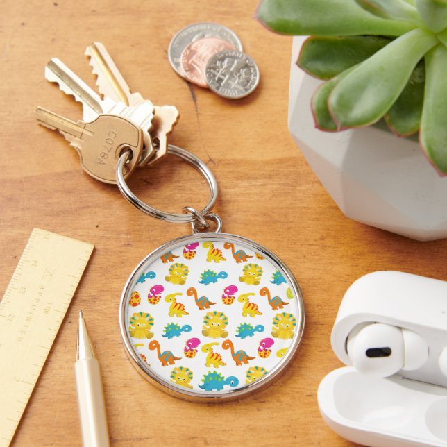 Cute Dinosaurs, Pattern Of Dinosaurs, Baby Dino Keychain (Desk)