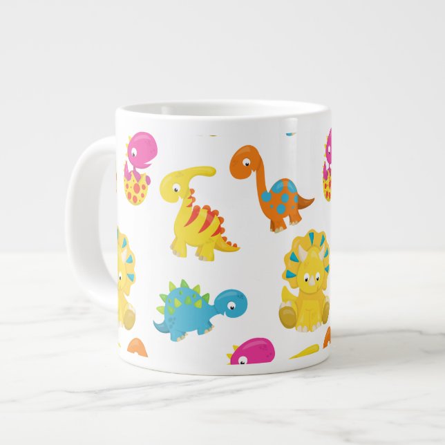 Cute Dinosaurs, Pattern Of Dinosaurs, Baby Dino Large Coffee Mug (Front Left)