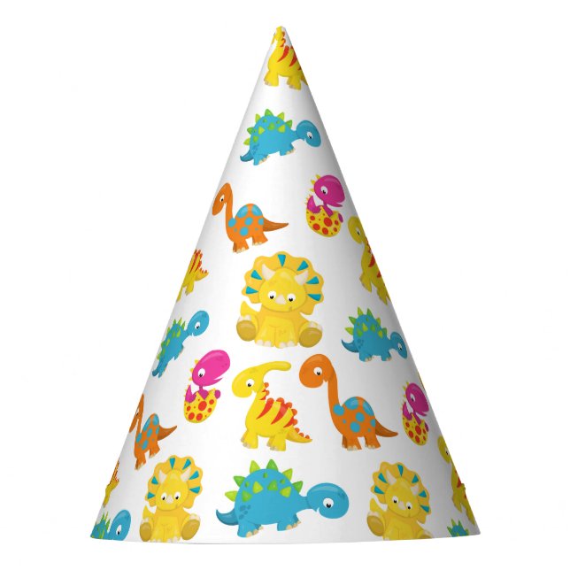 Cute Dinosaurs, Pattern Of Dinosaurs, Baby Dino Party Hat (Front)