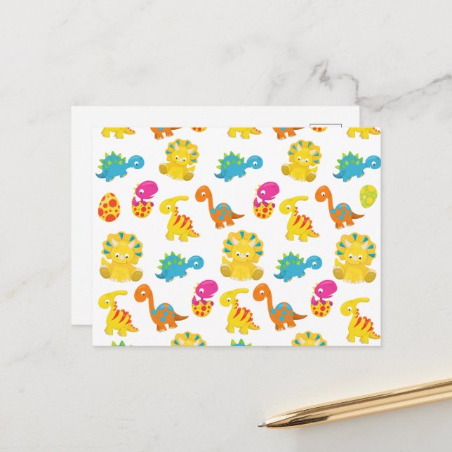 Cute Dinosaurs, Pattern Of Dinosaurs, Baby Dino Postcard (Front/Back In Situ)