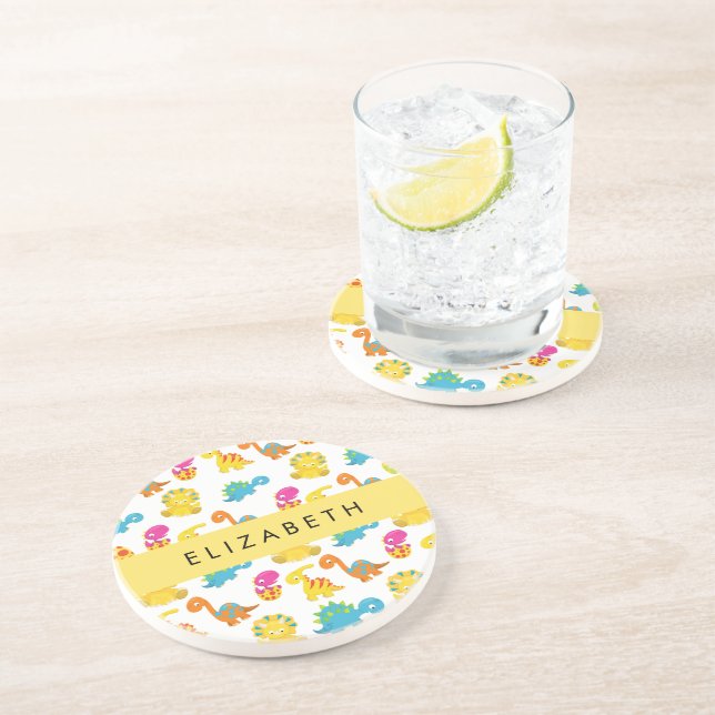 Cute Dinosaurs, Pattern Of Dinosaurs, Your Name Coaster (Side)