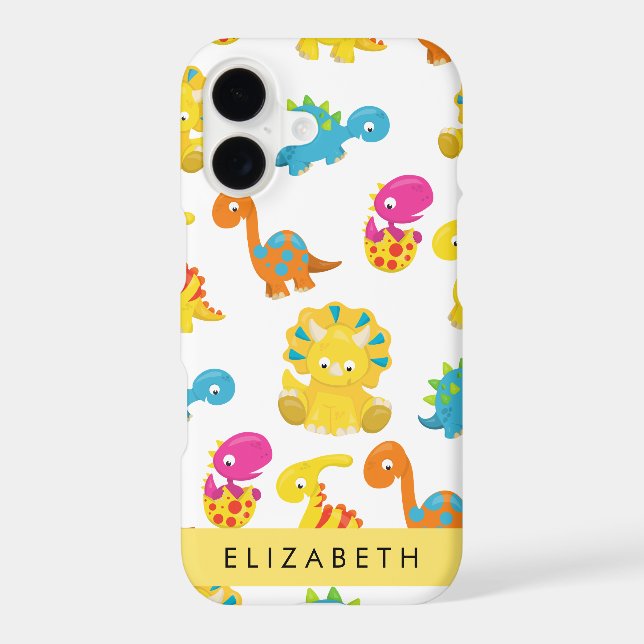 Cute Dinosaurs, Pattern Of Dinosaurs, Your Name iPhone Case (Back)