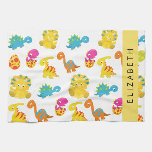 Cute Dinosaurs, Pattern Of Dinosaurs, Your Name Kitchen Towel