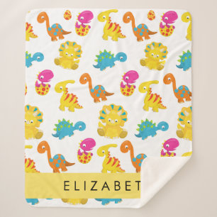Cute Dinosaurs, Pattern Of Dinosaurs, Your Name Sherpa Blanket