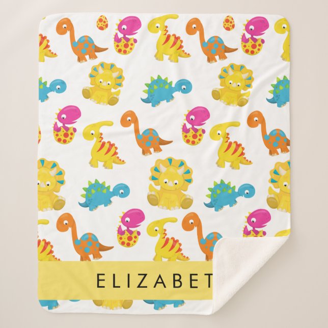 Cute Dinosaurs, Pattern Of Dinosaurs, Your Name Sherpa Blanket (Front)