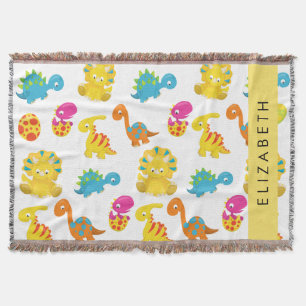 Cute Dinosaurs, Pattern Of Dinosaurs, Your Name Throw Blanket