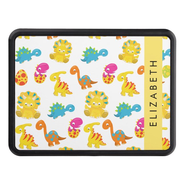Cute Dinosaurs, Pattern Of Dinosaurs, Your Name Trailer Hitch Cover (Front)