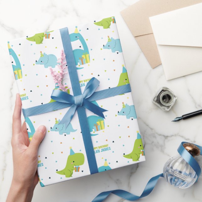 Cute Dinosaurs Personalized Wrapping Paper (Gifting)