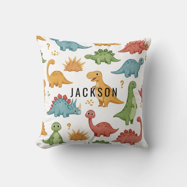 Cute Dinosaurs Pesonalized Throw Pillow (Front)