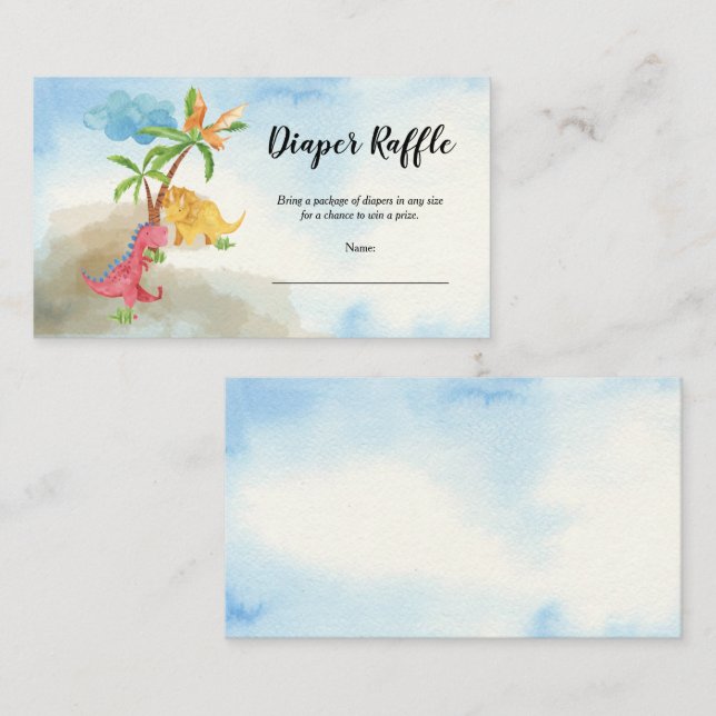 Cute Dinosaurs Playing Baby Shower Diaper Raffle Enclosure Card (Front/Back)