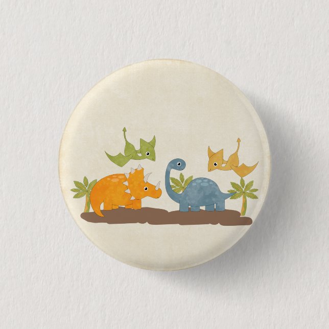 Cute Dinosaurs Prehistoric Wildlife 1 Inch Round Button (Front)