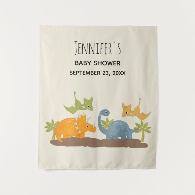 Cute Dinosaurs Prehistoric Wildlife Baby Shower Tapestry (Front)