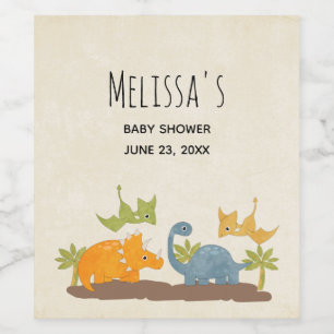 Cute Dinosaurs Prehistoric Wildlife Baby Shower Wine Label
