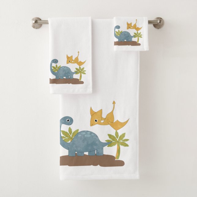 Cute Dinosaurs Prehistoric Wildlife Bath Towel Set (Insitu)