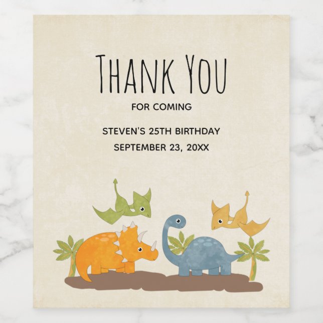 Cute Dinosaurs Prehistoric Wildlife Birthday Wine Label (Single Label)