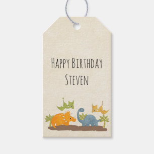 Cute Dinosaurs Prehistoric Wildlife Happy Birthday Gift Tags