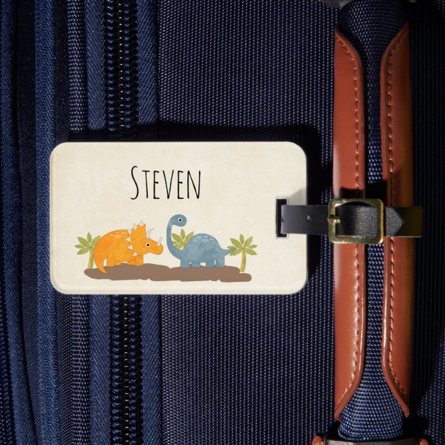 Cute Dinosaurs Prehistoric Wildlife Luggage Tag (Front Insitu 4)