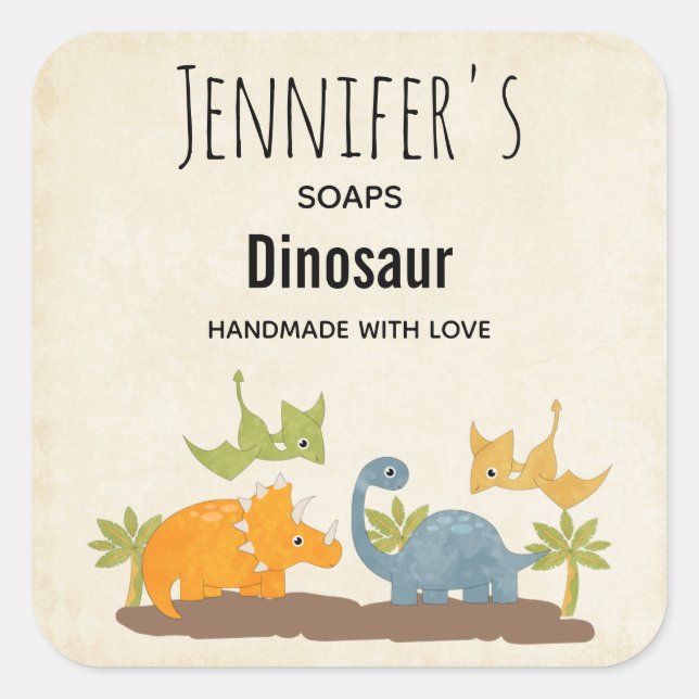 Cute Dinosaurs Prehistoric Wildlife Soap Square Sticker (Front)