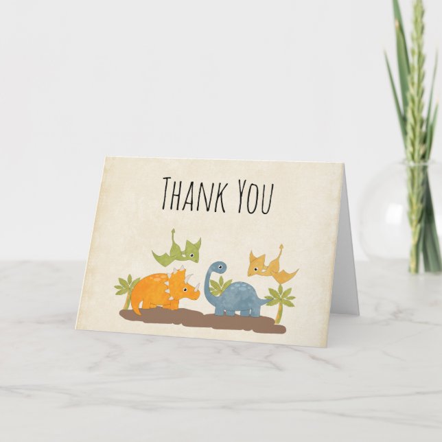  Cute Dinosaurs Prehistoric Wildlife Thank You Card (Front)