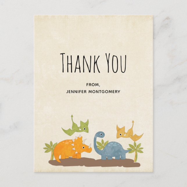 Cute Dinosaurs Prehistoric Wildlife Thank You Postcard (Front)