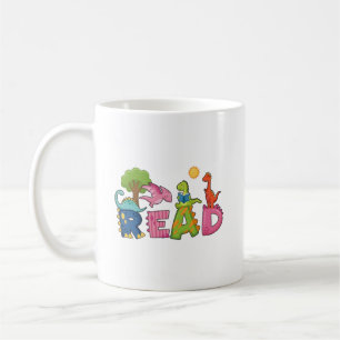 Cute Dinosaurs Read Book Elementary Teacher Coffee Mug