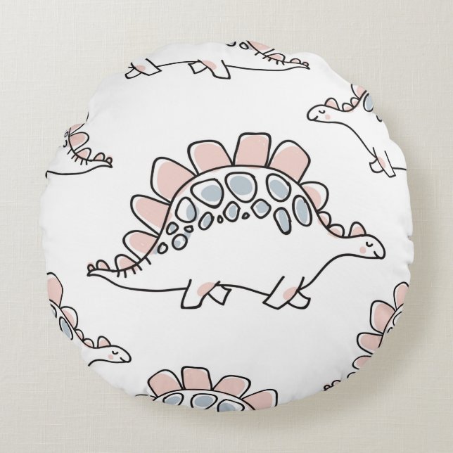 Cute dinosaurs seamless pattern round pillow (Front)