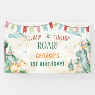 Cute Dinosaurs Stomp Chomp Roar Boy Birthday Banner
