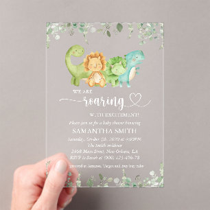 Cute Dinosaurs, T-Rex, Jurassic, Baby Shower Acrylic Invitations