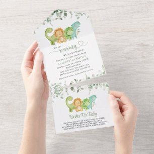 Cute Dinosaurs, T-Rex, Jurassic, Baby Shower All In One Invitation