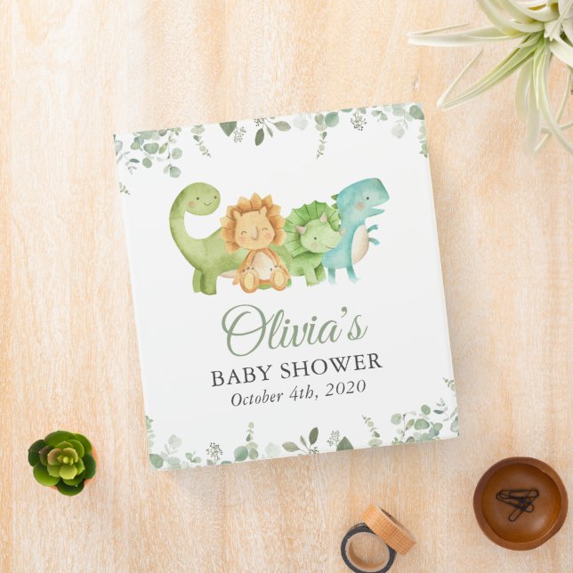 Cute Dinosaurs, T-Rex, Jurassic, Baby Shower Binder (In Situ)