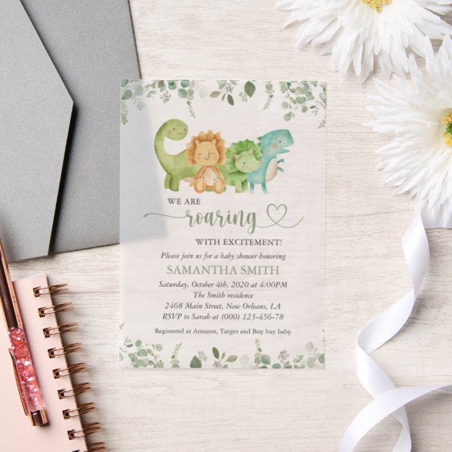Cute Dinosaurs, T-Rex, Jurassic, Baby Shower Vellum Invitations (Wedding)